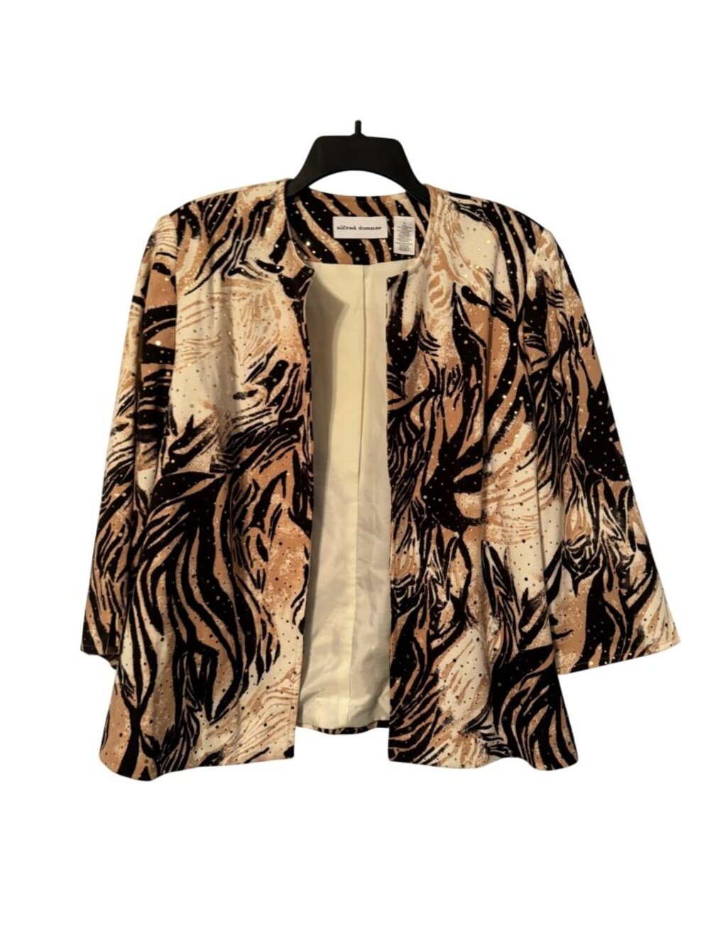 Alfred Dunner Womens Zebra Print Cardigan Jacket Size 8 Polyester/Spandex women